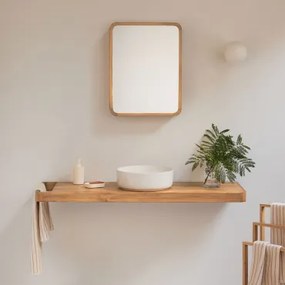 Zestaw Mebli Łazienkowych 130x45 Cm Wiszący Z Drewna Tekowego Neill Drewno Tekowe & Okrągły Ceramiczny Biały Ø40 Cm Lenka & Bez Kranu & Prostokątny Z