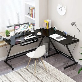 Nowoczesne biurko narożne w stylu industrialnym do komputera lub gier - 120x48x74 cm, czarne