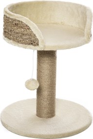 PawHut Drapak dla Kota z Łóżkiem i Koszykiem, w zestawie Zabawkowa Kula, 40 cm x 40 cm x 49 cm, Naturalny + Kremowy
