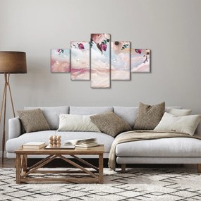 Obraz różowych kwiatów z różowym marmurem (125x70 cm)