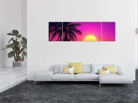 Obraz - Fioletowy zachód słońca z palmą (170x50 cm)