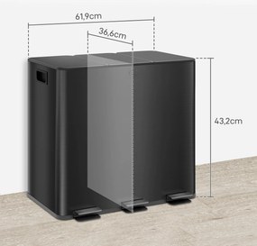 HOMCOM Kosz na śmieci z 3 komorami 15L, pokrywy z odświeżaczem, odporny na odciski palców, ciche zamykanie, wyjmowane, Czarny