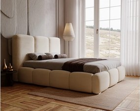 Emporius Merkad łóżko tapicerowane 180 x 200 cm - łóżko z pojemnikiem i stelażem do sypialni - gruba pianka, welur, łóżko beżowe (Magic Velvet 2201)
