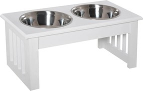 PawHut Podwyższony stojak na miski dla psów z podwójną miską dla psów i kotów - Stojak na miski o wymiarach 44D x 24S x 15W cm - 2 miski ze stali nierdzewnej o pojemności 0,9L w zestawie - biały