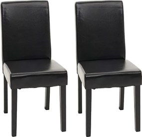 Krzesło do jadalni Littau (zestaw 2 sztuk),  skóra, czarny, ciemne nogi