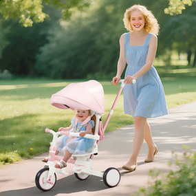 AIYAPLAY Trójkołowiec dla dzieci, zmienny wózek dla niemowląt, design 5-w-1, zdejmowany uchwyt, regulowany, pas bezpieczeństwa, torba na akcesoria, 1-3 lata, Różowy
