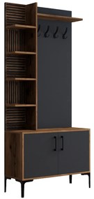 Wieszak z szafką na buty i półkami Viyana Walnut and Anthracite