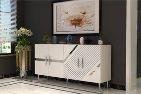 Komoda – 150 cm x 75 cm x 35 cm – Biało-srebrna – Melamina