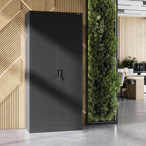 Szafa na dokumenty biurowa metalowa czarna: JAN H, 900 x 1950 x 400 mm