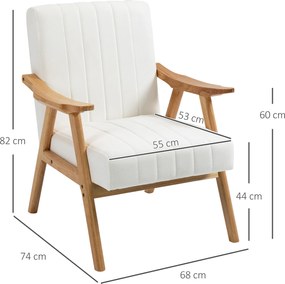 HOMCOM Fotel tapicerowany w stylu skandi Aksamit i lite drewno Elegancki i wygodny Naturalny Kremowy | Aosom PL