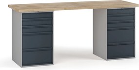 Stół warsztatowy G7, blat bukowy, 2000 x 685 x 840 mm, 2x kontener, 10x szuflada, grafitowy