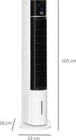 HOMCOM Wentylator Kolumnowy, Klimatyzator kolumnowy, Obrót o 52 stopnie, Cicha praca, 3 tryby pracy, 3 prędkości