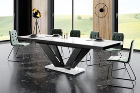 Rozkładany stół z białym blatem i czarną podstawą Viva 2