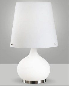 Lampa stołowa Ade Design z metalu i dmuchanego szkła, podwójny przełącznik, gniazdo E14 40 W i E27 100 W, kolor biały, kod produktu: 2533-35-102