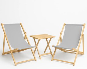 Wakacyjna Strefa Komfortu – 2 Leżaki z Drewnianym Stolikiem składanym Szary