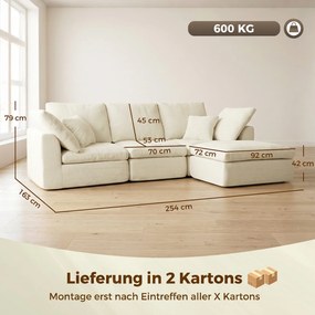 HOMCOM Modułowy narożnik z odwracalną otomaną, chmurowo miękka sofa Chenille w kształcie L, szerokie siedzisko, kremowo-biały | Aosom PL