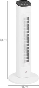 HOMCOM Wentylator kolumnowy 50W z pilotem cichy 3 prędkości timer i 85° oscylacja 30 x 30 x 78 cm biały | Aosom PL