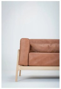 Karmelowa sofa z bawolej skóry z konstrukcją z litego drewna dębowego Gazzda Fawn, 210 cm