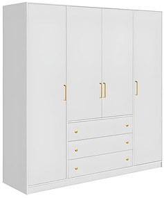 Szafa 4-drzwiowa z 3 szufladami - dł. 196 cm - Biały - LIZANDRO