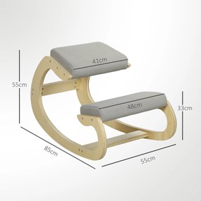 HOMCOM Ergonomiczne, bujane krzesło klęczące do home office, do poprawy postawy, jasnoszary | Aosom PL