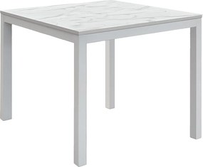 Drewniany stół, marmurowe wykończenie i biały metal, rozkładany 90x90 - TROPEA