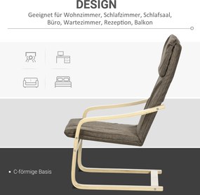 HOMCOM Fotel Relaksacyjny Brązowy Lniany Pokrycie z Drewnianym Stelażem Komfortowe Siedzisko z Podłokietnikami | Aosom PL