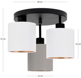 Lampa sufitowa czarna trzypunktowa z szaro-białymi abażurami C-3030SC-