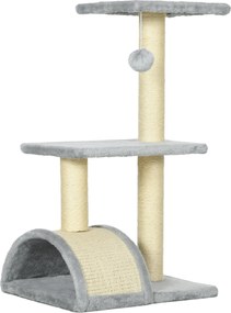 PawHut Drapak dla Kota 72 cm z Kulkami Pluszowymi, Słupkami z Sizalu, Platformą, Deską Jasnoszary