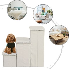 PawHut Schody dla Zwierząt Schodki Składane z Schowkiem MDF Biały 40x54x48 cm | Aosom PL