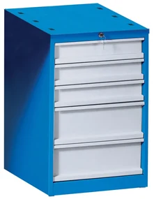 Szufladowa skrzynka narzędziowa do stołu warsztatowego GD, 5 szuflad, 510 x 592 x 810 mm, niebieska/szara