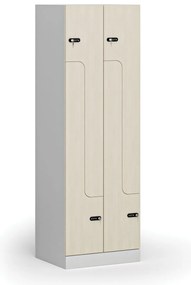 Metalowa szafka ubraniowa S1 Z, 4-drzwiowa, 1850 x 600 x 500 mm, zamek mechaniczny z kodem, drzwi laminowane, brzoza