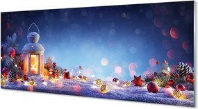 Panel szklany do Kuchni Zimowy Lampion w Śniegu