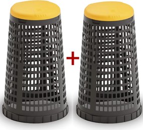 Plastikowy kosz na worki na odpady 120 l 1+1 GRATIS czarny, żółte wieko