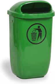Zewnętrzny miejski kosz na śmieci na słupek, uliczny, 50 l, 425 x 320 x 780 mm, ciemnozielony