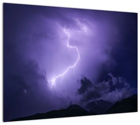 Obraz na szkle - fioletowe niebo i błyskawica (70x50 cm)