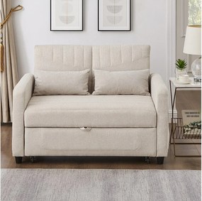 Rozkładana sofa z podłokietnikami, regulowanym oparciem i kieszeniami bocznymi – beżowy len