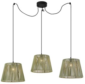 Zewnetrzna Zewnętrzna lampa wisząca czarna z zielonymi kloszami z liny 3-źródła światła IP44 - Cava JaylaJapandi Oswietlenie zewnetrzne