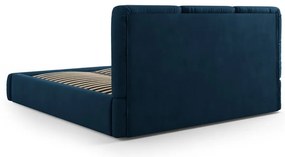Ciemnoniebieskie tapicerowane łóżko dwuosobowe ze schowkiem i stelażem 140x200 cm Brody – Mazzini Beds