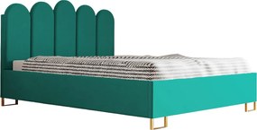 Łóżko tapicerowane MALAGA, wezgłowie, obicie VELUTTO, pojemnik na pościel, podnośnik gazowy, wysokość spania 39 cm, 120x200 cm, Zielony