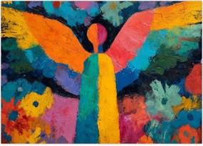 Obraz - Abstrakcyjny anioł z kwiatami (70x50 cm)