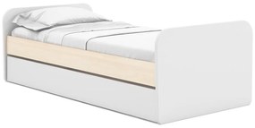 Białe łóżko dziecięce w dekorze sosny z wysuwanym łóżkiem i schowkiem 90x200 cm Esteban – Marckeric