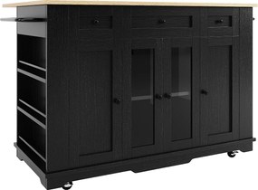 Wyspa kuchenna - wózek na kółkach z rozsuwanym blatem - 3 szuflady i 6 półek - Czarny