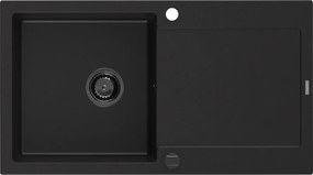 Mexen Leo zlewozmywak granitowy 1-komorowy z ociekaczem 900 x 500 mm, czarny, syfon czarny - 6501901010-77-B