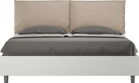 Łóżko podwójne z pojemnikiem podnoszone 160x190 cm białe drewno jesionowe poduszki skóra ekologiczna Egos Antea