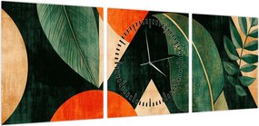 Obraz - Geometryczne motywy naturalne II. (z zegarem) (90x30 cm)
