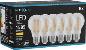 Mexen Vintis 6x żarówka filament LED E27, A60, 12W, Ciepła - 2700K, 1585 lm, clear - L150-E27-1227-00x06