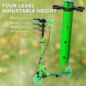 AIYAPLAY Hulajnoga dla dzieci, podwójne hamulce, metalowa rama, podnóżek, składana, 3-8 lat, Zielony