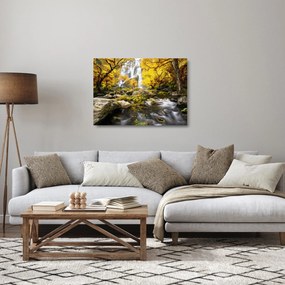 Obraz na szkle - Wodospady w jesiennym krajobrazie, żółty (70x50 cm)