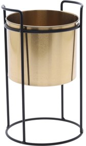 Złota doniczka, metalowa, na stojaku, wys. 26 cm