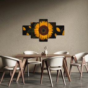 Obraz  - Słonecznik i płatki kwiatów (125x70 cm)